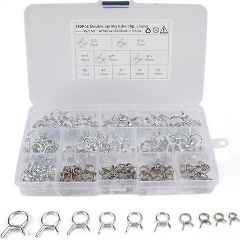 150 pièces/ensemble de colliers de serrage à ressort en acier inoxydable pour tuyaux d'alimentation, d'eau et d'air comprimé (voiture). (1/5)