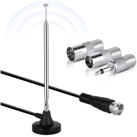 Antenne Radio FM Dab, 75Ohm Antenne FM Télescopique Intérieur avec 3 adaptateurs, avec Base Magnétique et Câble d'extension de 3m, Rotation à 180 degrés, Home Cinéma pour réception Radio stéréo (1/5)