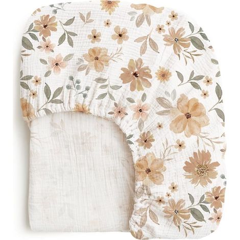 Drap-housse en mousseline de coton (1 pièce) pour cododo, 100 % coton, compatible avec les lits bébé, les matelas ovales et rectangulaires, motif 4 fleurs, 82 x 41 cm (1/5)