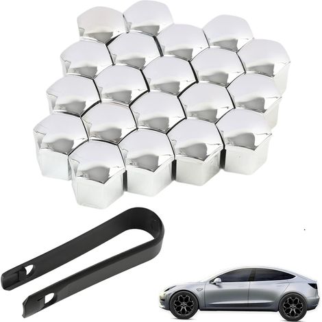 20 Pcs 19mm Silver Car Wheel Bolt Cap Covers Wheel Bolt Caps Hub Caps Hex Tire Nut Covers with Removal Tools (19mm) (1/5)