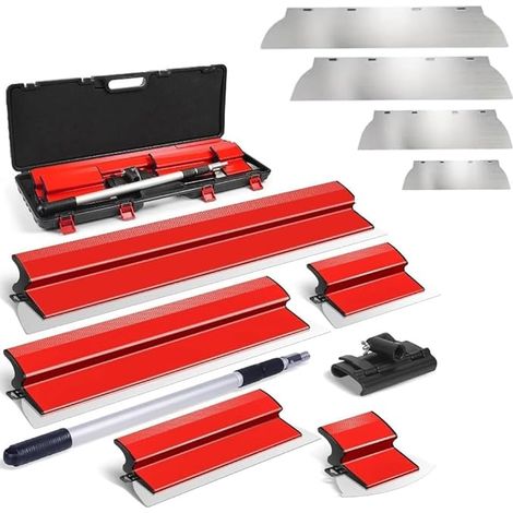 Spatule Enduit Lissage, Lame à Lisser en Acier Inoxydable avec Poignée d'extension, Lame de Spatule pour Enduire les Murs et les Plafonds (25 cm + 40 cm + 60 cm + 80 cm) (1/5)