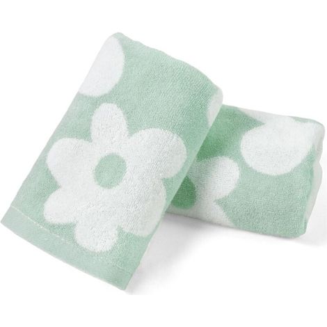 Serviettes de bain à motifs floraux - Lot de 2 serviettes de toilette en coton, 33 cm x 74 cm, bordure douce avec un joli imprimé de marguerites, convenant aux chambres d'amis et à la décoration de la