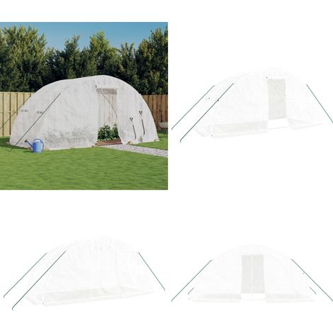 Serre avec cadre en acier blanc 10 m² 5x2x2,3 m - Serre De Jardin - Abri Jardin - Tunnel De Jardin - Serriculture - Potager - Home & Living (1/5)
