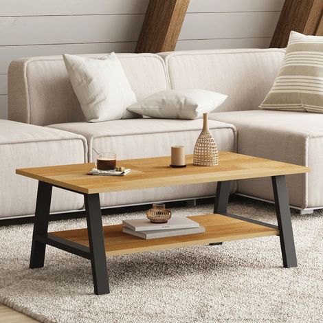 Mesa de centro rectangular MADELEINE 100 cm doble tablero madera y negro