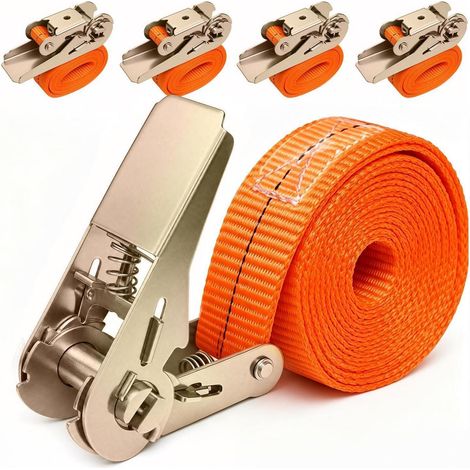 Lot de 5 sangles d'arrimage avec cliquet 6m x 25mm, jusqu'à 800 kg, pour voiture et moto