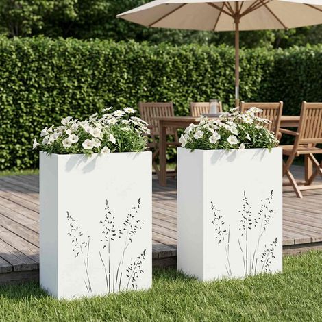 vidaXL Cache-pot de jardin 2 pc Blanc 50 x 30 x 75 cm (1/5)