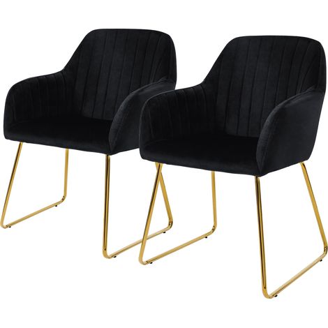 ML-Design Juego de 2x Sillas de Comedor Negras Asiento Ergonómico Acolchado Tapizado de Terciopelo, Patas de Metal Dorado Sillón de Diseño Moderno para Mesa de Salón Escritorio Dormitorio o Cocina (1/5)