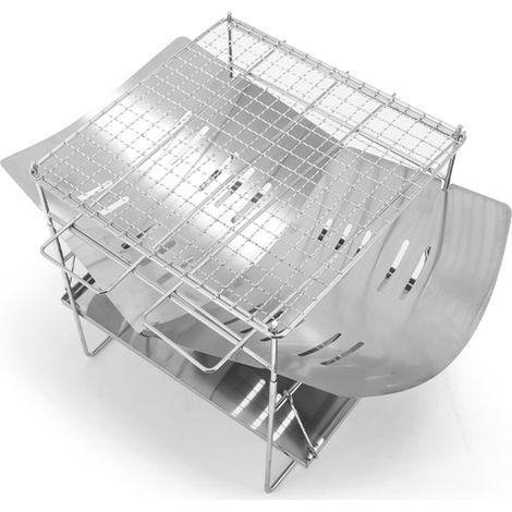 Barbecue pliable au charbon de bois, portable, en acier inoxydable, idéal pour le camping, les voyages, les vacances, les parcs, les jardins et la plage. (1/4)