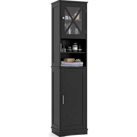 67 Inch Tall Bathroom Cabinet Freestanding Storage Cabinet with 5 Adjustable Shelves-Black (1/5)