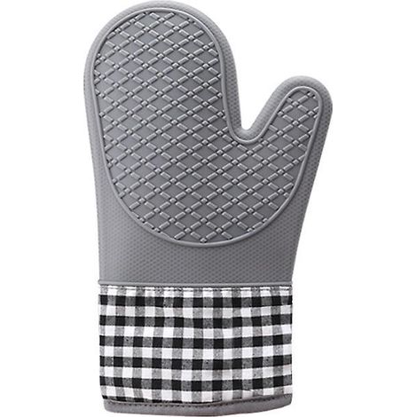 (gris) Un Gant De Cuisine Et Un Tapis Thermique Vichy En Silicone Gris, Gant De Cuisine En Silicone Rsistant La Chaleur Et Antidrapant, Tapis Pou (1/5)