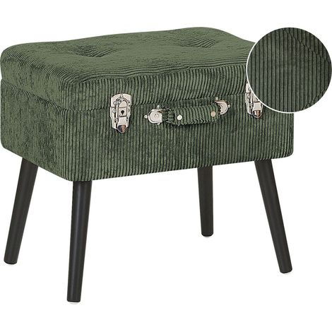 Comodino Sgabello Contenitore Velluto Verde Scuro Imbottito Gambe Nere Tipo Valigia Mallard