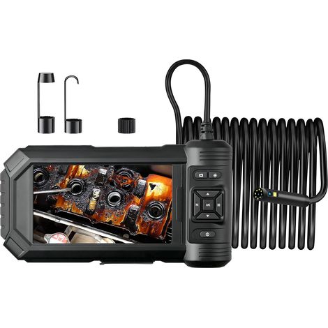Ortviai Endoscope industriel HD 1080P avec écran LCD 5 pouces, 8 LED réglables, câble rigide 5 m, double objectif, noir (1/5)