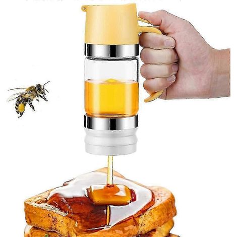 Distributeur de miel en verre anti-goutte avec poignée, 280 ml, commande à gâchette, joint hermétique pour thé, café, petit-déjeuner (1/5)