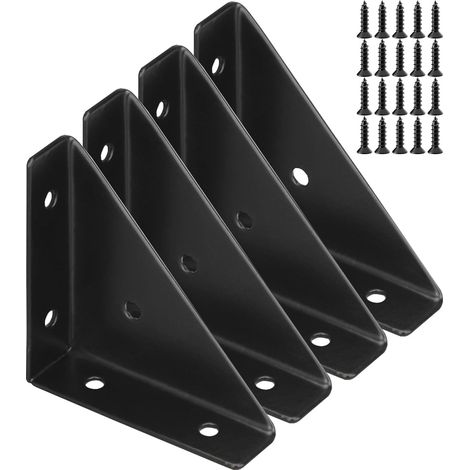 Lot de 4 supports triangulaires robustes, supports d'angle et supports d'étagère pour table et cadre de lit, noirs