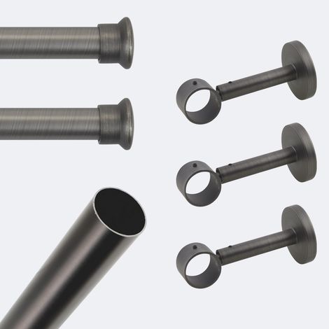 Kit de tringle à rideaux Carbone 250cm Diam.28mm Embout Chapeau - Fixation Mur - Boulet (1/3)