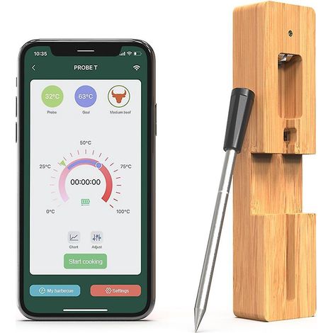 Kabelloses Fleischthermometer, 5-10 Minuten Schnellladung, 30 Meter kabellose Reichweite, Bluetooth-Fleischsonde zum Grillen und