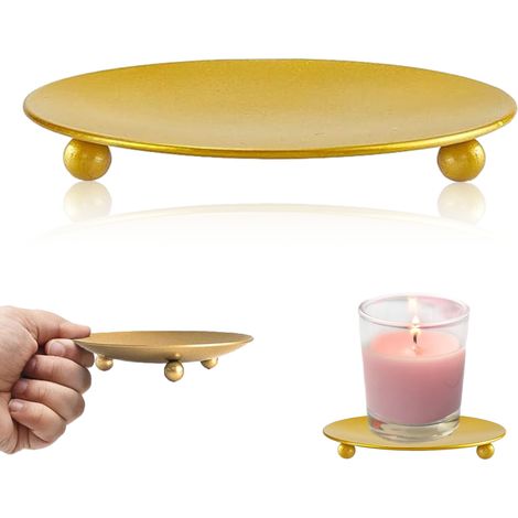 Support À Bougie - Plateau En Fer Pour Bougie Colonne - Pour Décoration Intérieure Salon Salle À Manger Salle De Bain - Diamètre 11 Cm - Or - Unité (1/5)