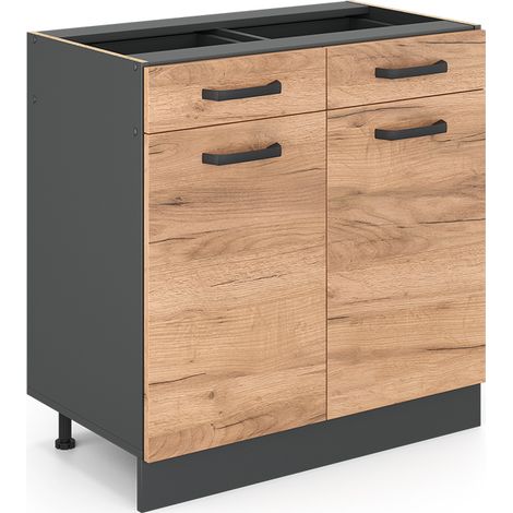 Küchenunterschrank R-Line, Goldkraft Eiche, 80 cm ohne Arbeitsplatte, Vicco