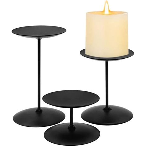 Kerzenhalter aus schwarzem Metall mit Tablett und Stäben zur Tischdekoration bei Hochzeiten, Halloween und Weihnachten (H: 5 cm/10 cm/15 cm) (1/5)