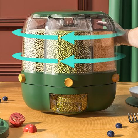 Boîte de rangement séparée pour céréales, seau à riz rotatif, réservoir de stockage de haricots de qualité alimentaire, grande capacité 6,5 kg, vert (1/5)