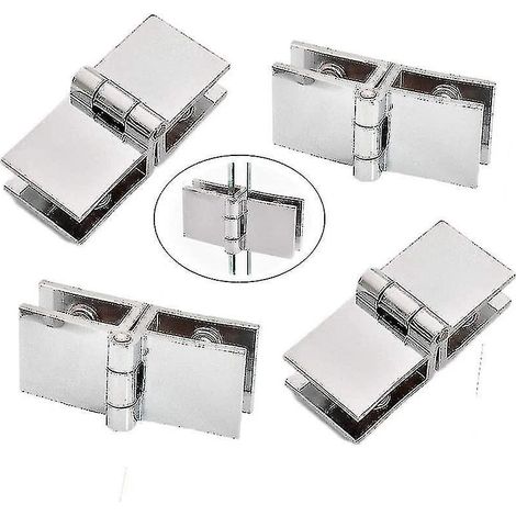 Set mit 4 Edelstahl-Glastürbändern 180°, Drehgelenkbänder für Glastüren, verstellbare Klemme für Glasduschtüren, anpassbares Scharnier, für 5-8 mm Glas für Badezimmerduschen