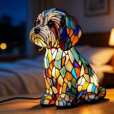 Lampe De Nuit Colorée en Résine Représentant Un Chien Lampe Vintage en Verre Teinté en Forme De Chien (1/5)