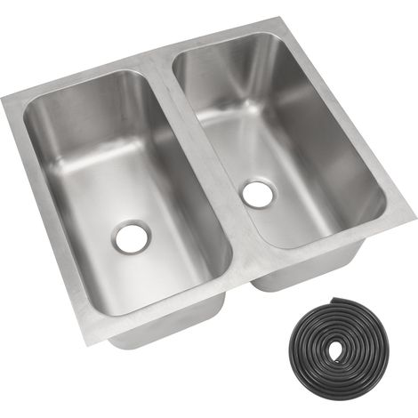Évier de cuisine carré en acier inoxydable 304, Double bol avec sortie de vidange de 40mm, pour caravane, bateau, camping-car, camion (1/5)