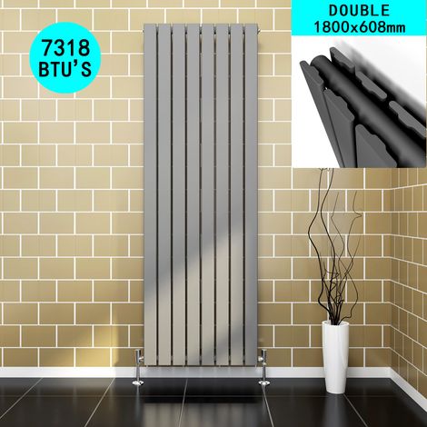 ELEGANT 1800 x 608 mm Anthracite Vertical Column Radiator Double Flat Panel Designer Radiator + Chrome Thermostatic Radiator Valves (1/5)
