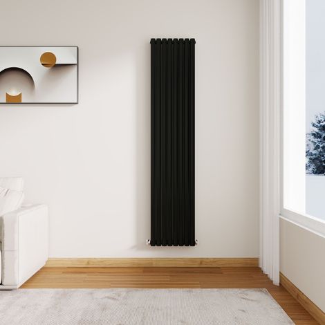 Stech Homes Modern Black Oval Column Designer Radiator Vertical 1800 x 472 mm Double Panel Central Heating Radiators