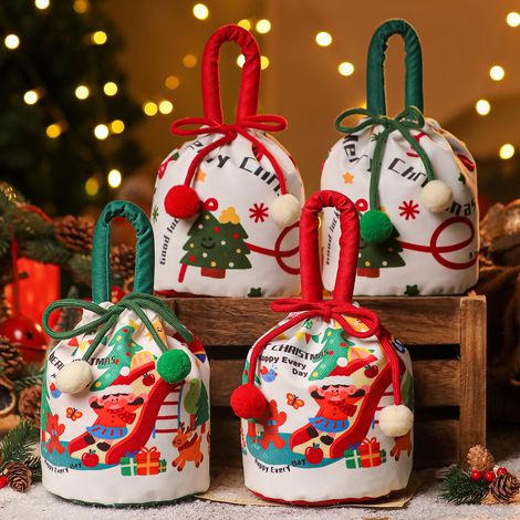 Sacs cadeaux de Noël 101520 avec cordon de serrage, lot de 4, sacs pour emballer les friandises de Noël, sacs cadeaux pour les fêtes de Noël, sacs à bonbons avec nœuds (1/5)
