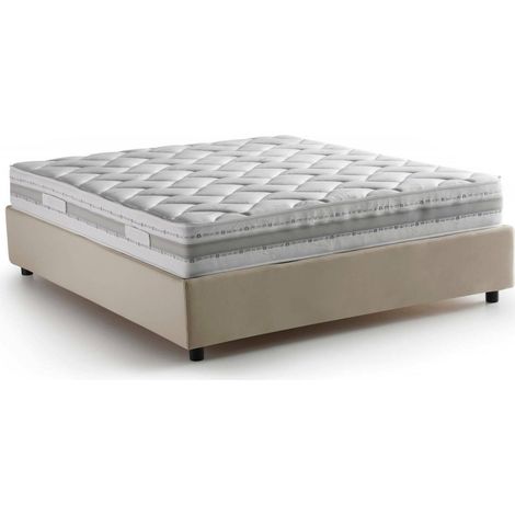 Talamo Italia Letto matrimoniale Gioia, Letto contenitore con rivestimento in tessuto, 100% Made in Italy, Apertura frontale, con materasso Cm 140x200 incluso, Beige, con imballo rinforzato