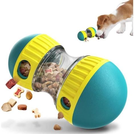 Jouet interactif pour chien - distributeur de croquettes réglable jaune, balle friandise anti-ennui (1/4)