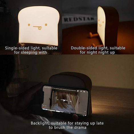 Veilleuse à piles mignonne et ravissante, lampe de nuit LED en forme de pain grillé, rechargeable et avec minuterie, cadeau idéal pour une femme. (1/3)