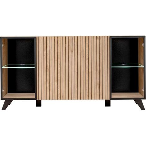 Buffet 4 Portes Design "Liam" 160cm Naturel & Noir (1/5)
