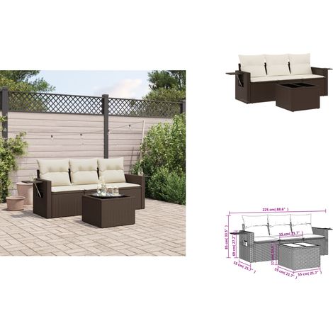 The Living Store Salon de jardin 4 pcs avec coussins marron résine tressée - Canapé extérieur (1/3)