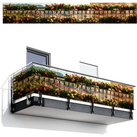 Balcony Privacy Banner Flowers - Fence - Cityscape - Summer 500x80 cm
