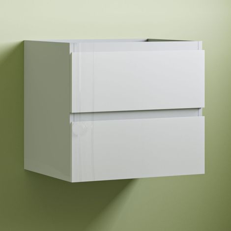 Wall Hung 2 Drawers Gloss White Bathroom Vanity Unit without Basin Flat Pack - 500mm