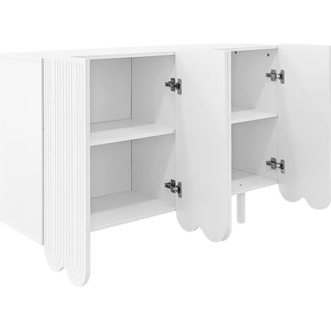 Buffet en MDF blanc avec portes sculptées en forme de goutte, 120 x 37,5 x 80,8 cm (1/5)