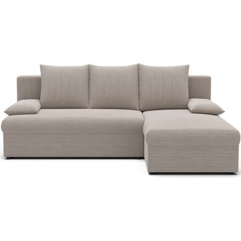 Canapé d’angle réversible convertible GARY en tissu côtelé – 206cm-Beige clair (1/5)