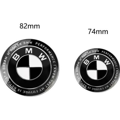 Badge Avant BMW - Badge Arrière BMW - 82 mm + 74 mm - Noir et Blanc - Lot de 2