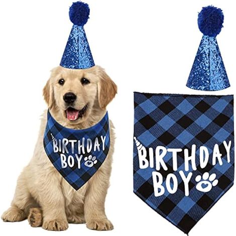 Tenue d'anniversaire mignonne pour chien et chat - Bandana bleu pour décoration de fête animalière