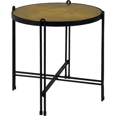 Table d'appoint en métal noir avec plateau rond et doré - ORO 8806 (1/5)