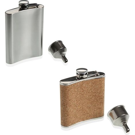 Bottiglia portatile da tasca in acciaio per whisky caraffa thermos da room amaro fiaschetta per vino - colorigenerali: acciaio e sughero (1/5)