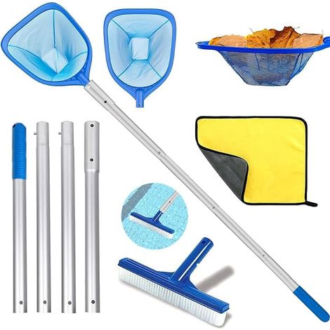 Epuisette Piscine avec Manche Telescopique 187cm, Epuisette Piscine Maille Extra Fine avec Brosse Piscine, Kit de Piscine Nettoyage, avec brosse de piscine et chiffon de nettoyage, pour Piscines (1/5)