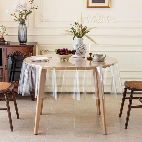 Nappe Ronde Transparente 140cm PVC Lavable Imperméable Salissure Résistante 0.17mm