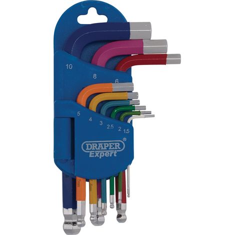 Draper 04912 Draper Expert Metric Short Arm Ball End Hex Key Set, Colour Coded (9 Piece)