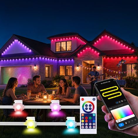 ROSNEK Guirlande lumineuse extérieure RGBIC 45 m 90 LED, éclairage connecté WiFi Bluetooth IP65 24 V, multicolore (1/5)