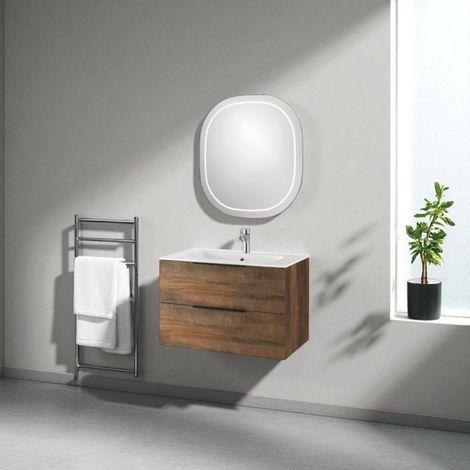 Mobile bagno sospeso BALI 80 cm e specchio LED Tabacco (1/5)