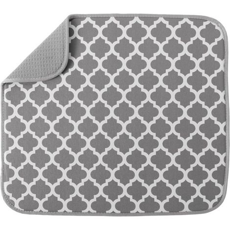 Tapis de séchage réversible en microfibre - Absorbant et isolant - 41 x 46 cm - Motif treillis - Blanc - Pour cuisine - Tapis vaisselle (1/5)