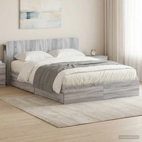 vidaXL Bed Frame with Storage Grey Sonoma 160 x 200 cm Engineered Wood (1/5)